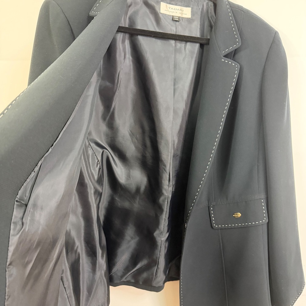 TAHARI ASL Black Blazer Jacket Womens 24W 3X‎ White Stitch NWOT - Picture 8 of 11